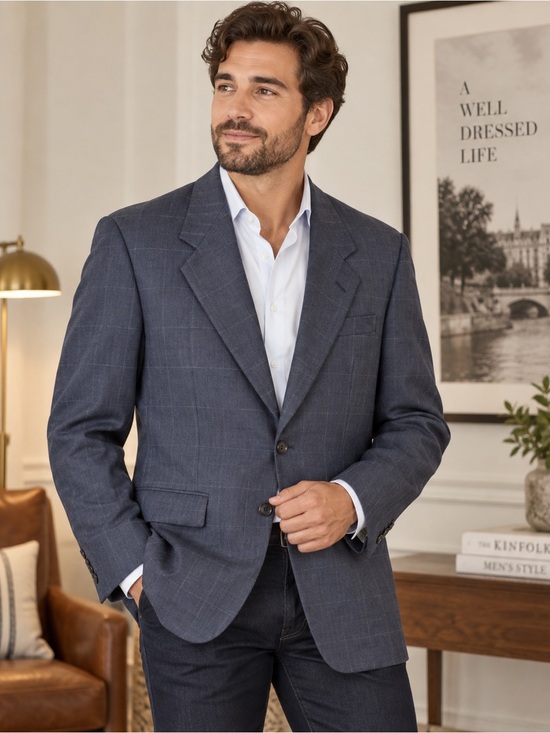 Nino Cerruti Other - Nino Cerruti Rue Royale Wool Windowpane Sport Coat Blazer 40L Vintage Blue